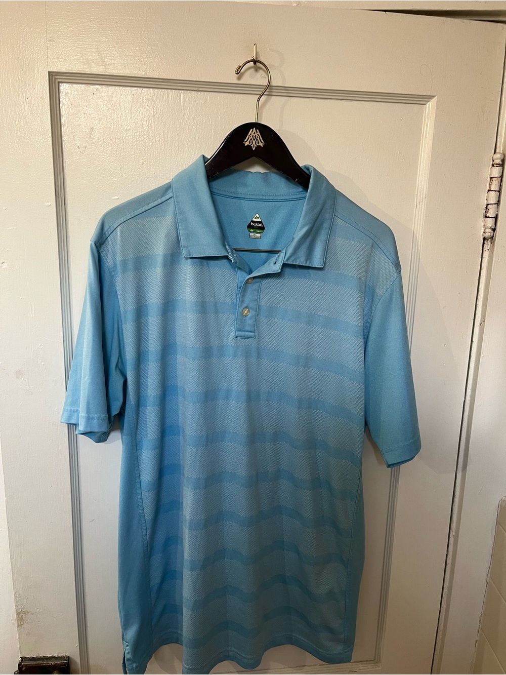 Bollé Golf Performance Polo Shirt Men's XL Light Blue Tonal Stripe EUC